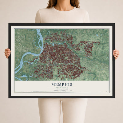 Map of Memphis, Tennessee, 24 x 36 inch print in a black wood frame