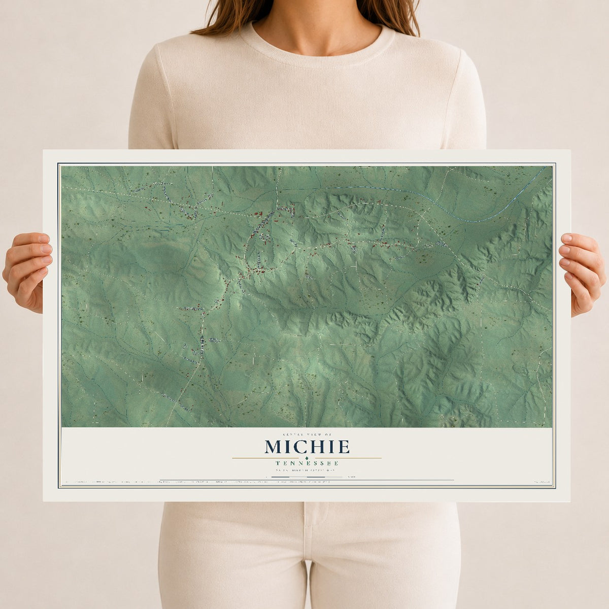 Map of Michie, Tennessee, 12 x 18 inch unframed archival matte print