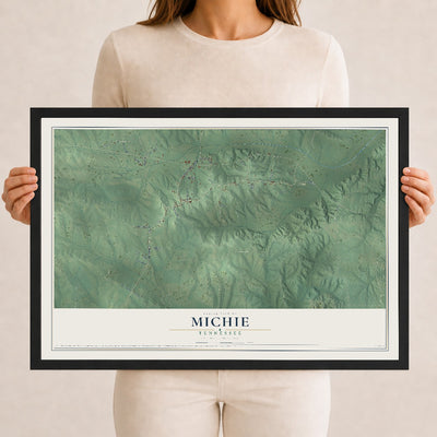 Map of Michie, Tennessee, 12 x 18 inch print in a black wood frame