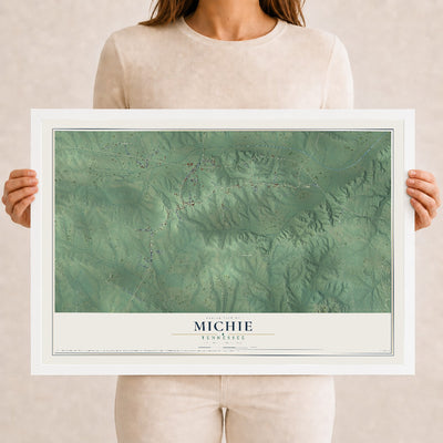 Map of Michie, Tennessee, 12 x 18 inch print in a white wood frame