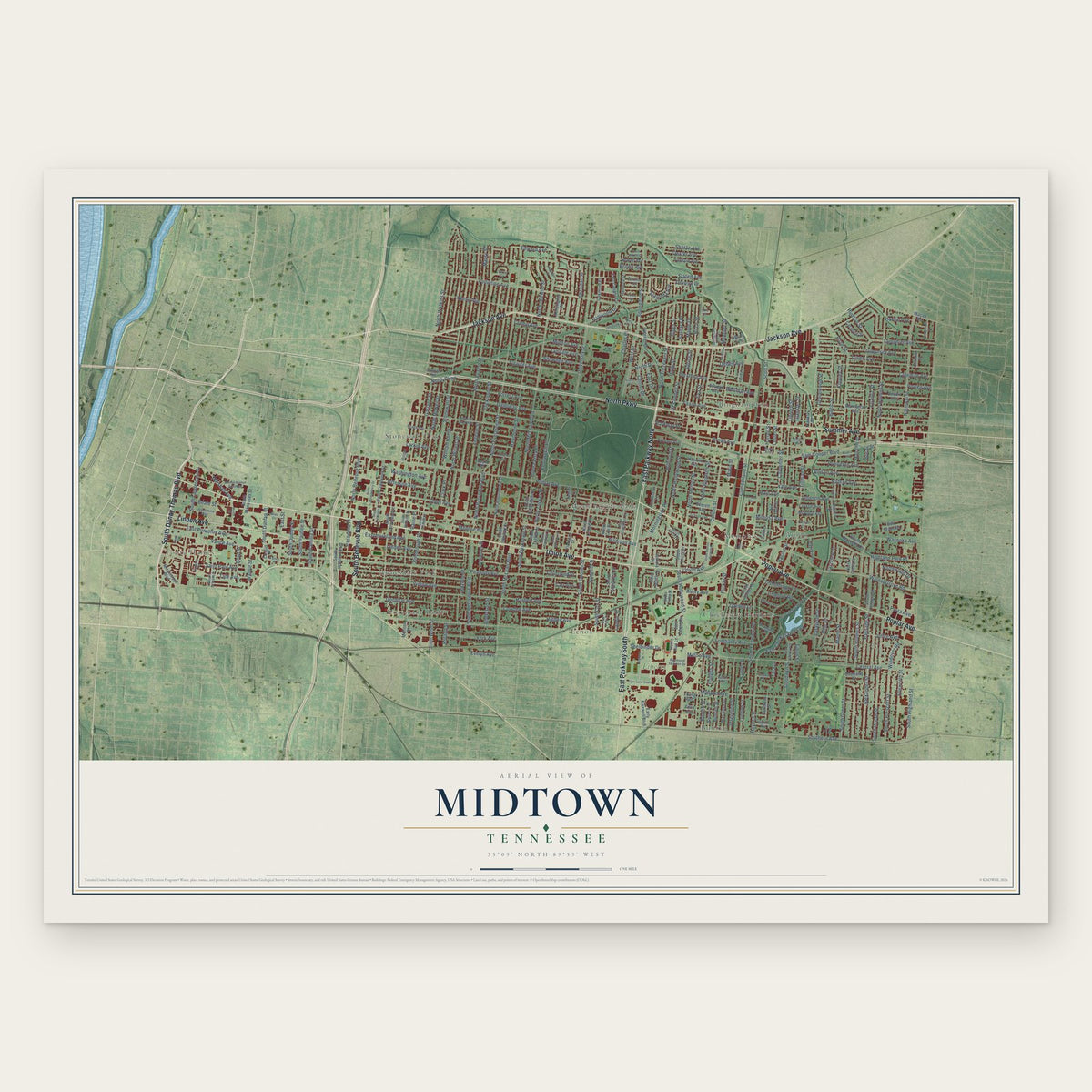 Midtown, Memphis, Tennessee map print, the full design