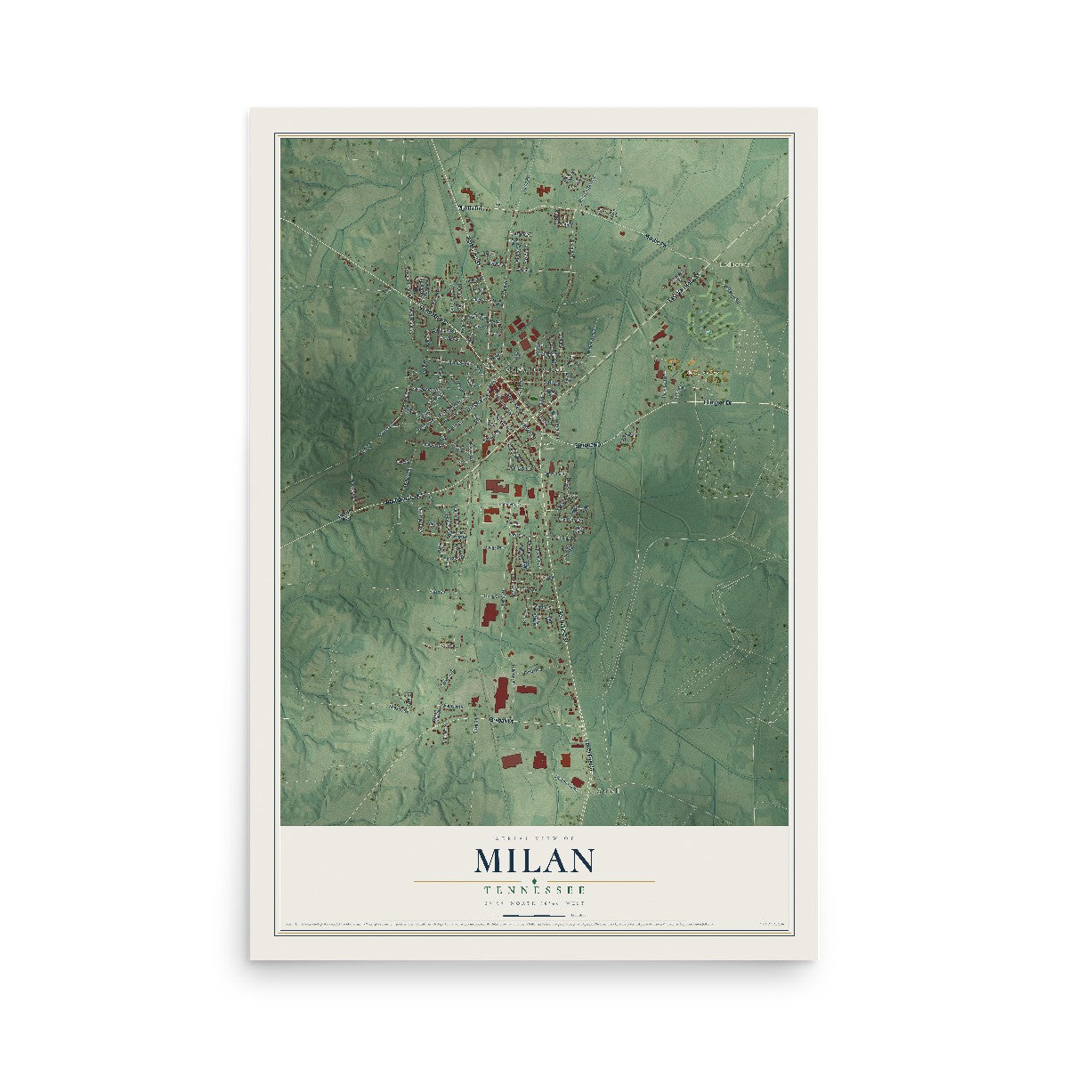 Map of Milan, Tennessee, 12 x 18 inch unframed archival matte print