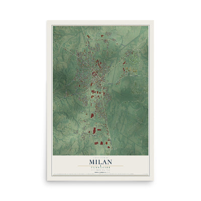 Map of Milan, Tennessee, 12 x 18 inch unframed archival matte print