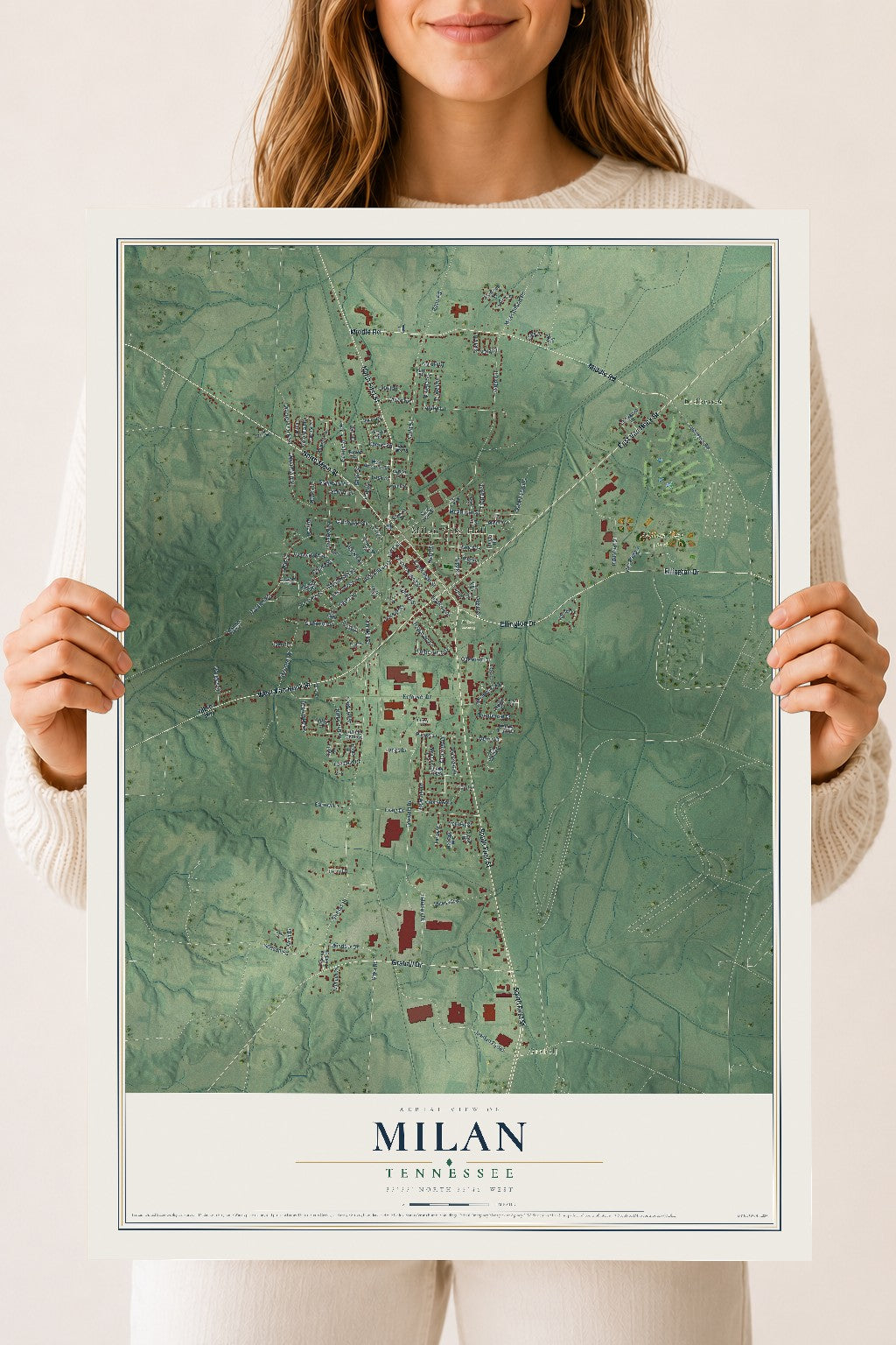 Map of Milan, Tennessee, 18 x 24 inch unframed archival matte print
