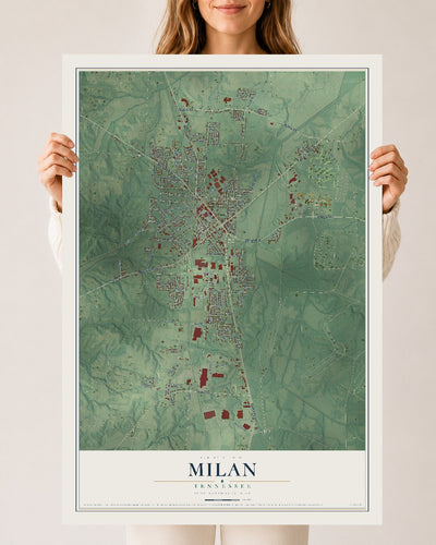 Map of Milan, Tennessee, 24 x 36 inch unframed archival matte print