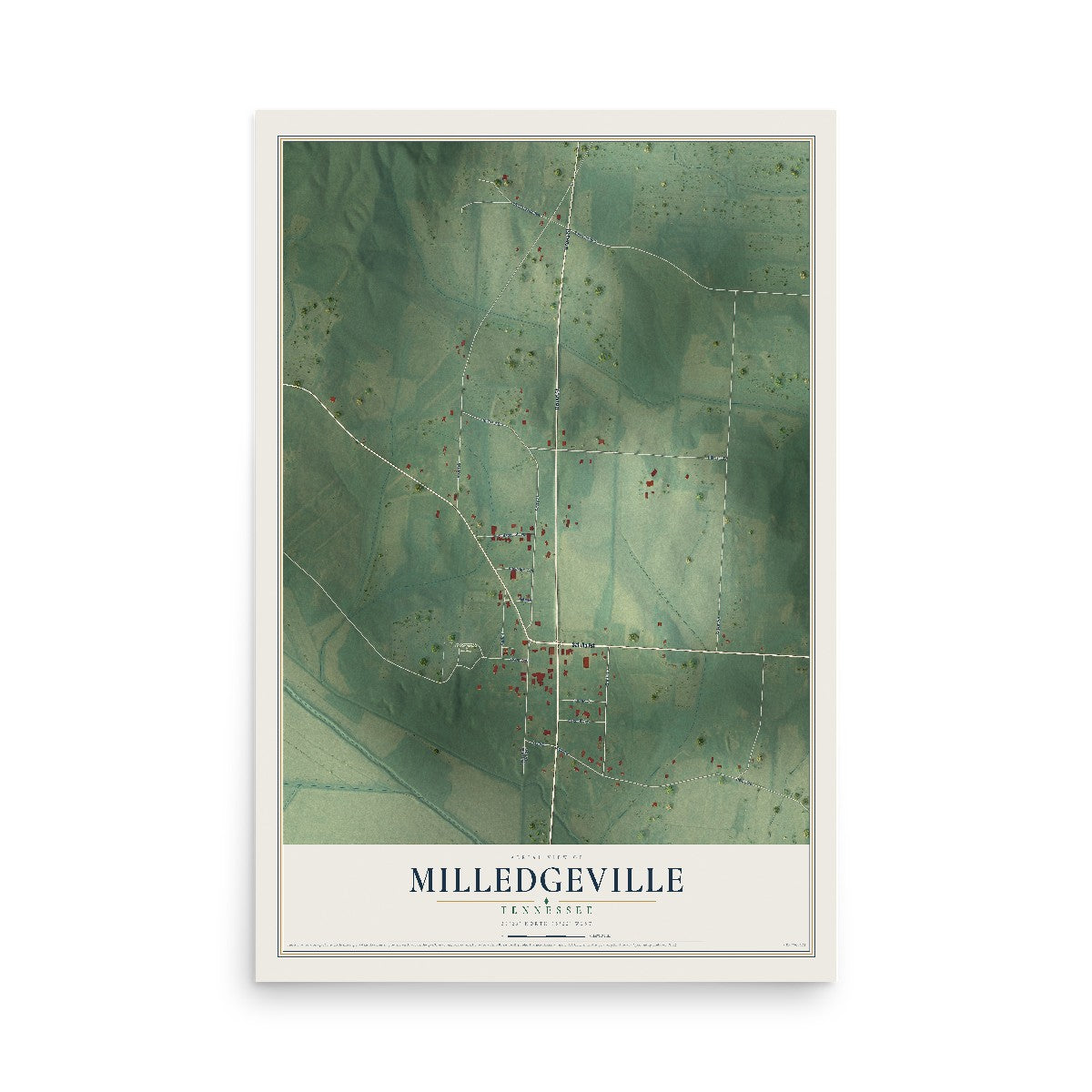 Map of Milledgeville, Tennessee, 12 x 18 inch unframed archival matte print