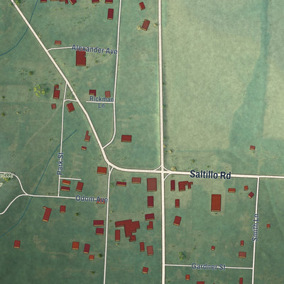 Close-up of the map of Milledgeville, Tennessee print showing street and building detail