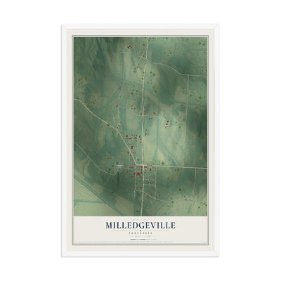 Map of Milledgeville, Tennessee, 12 x 18 inch print in a white wood frame