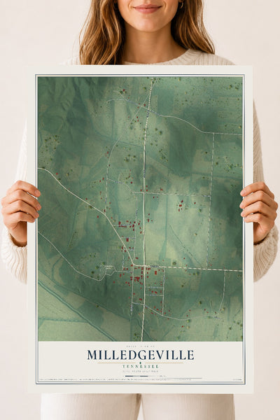Map of Milledgeville, Tennessee, 18 x 24 inch unframed archival matte print