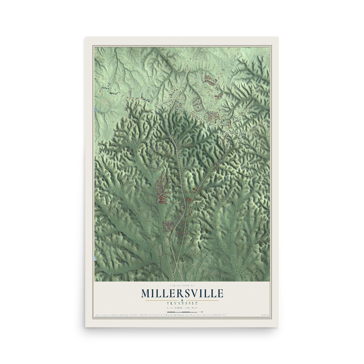 Map of Millersville, Tennessee, 12 x 18 inch unframed archival matte print