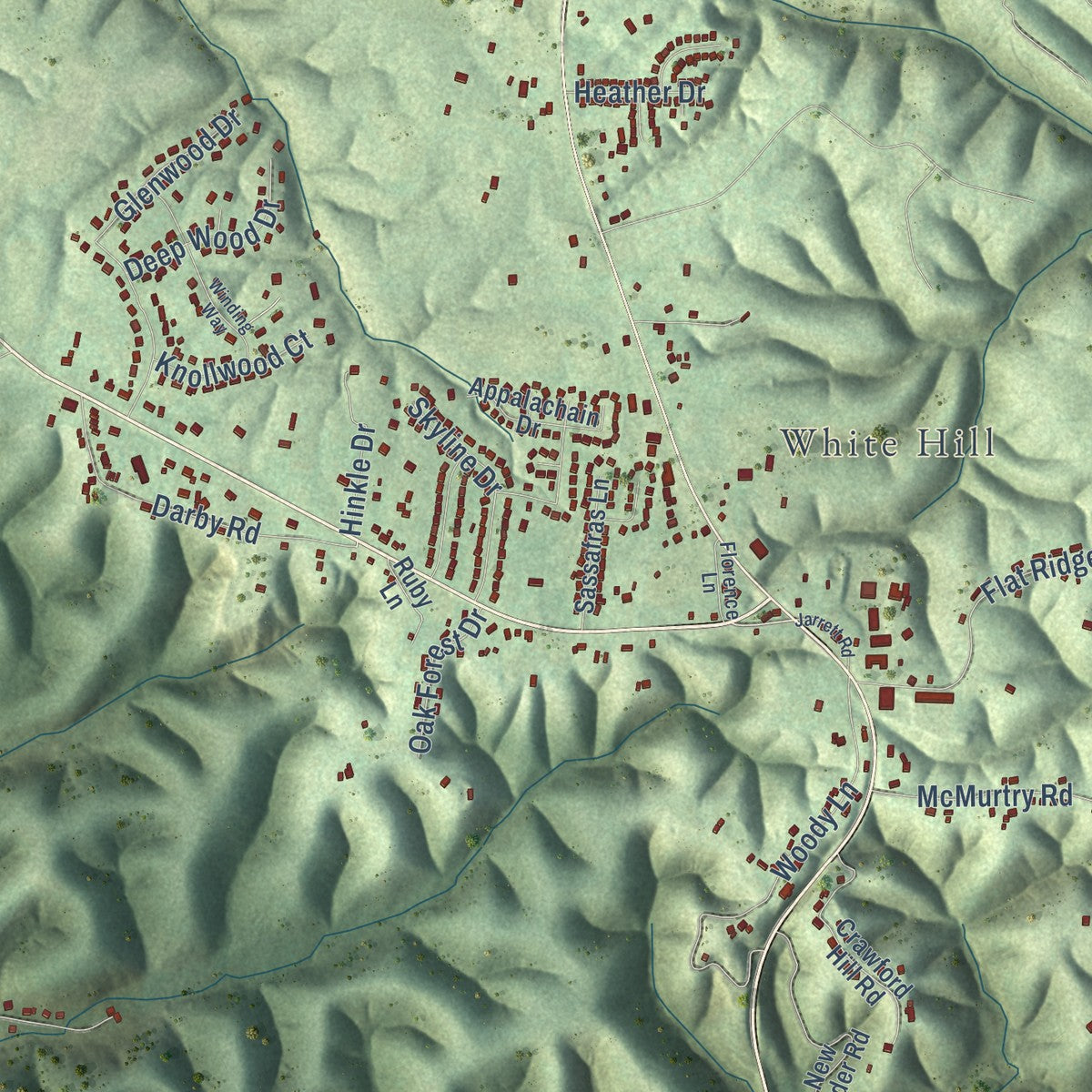 Close-up of the map of Millersville, Tennessee print showing street and building detail