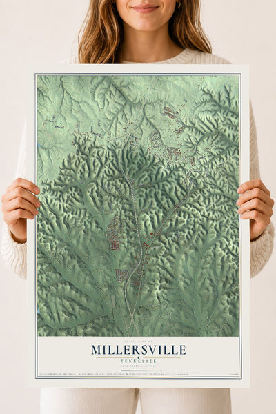 Map of Millersville, Tennessee, 18 x 24 inch unframed archival matte print