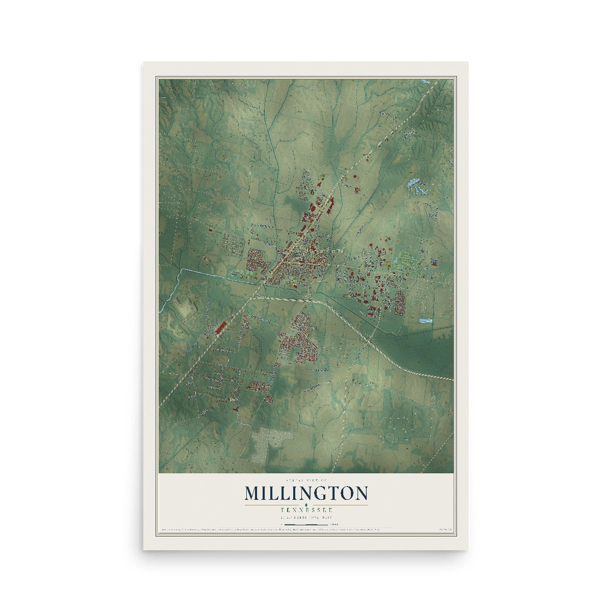 Map of Millington, Tennessee, 12 x 18 inch unframed archival matte print