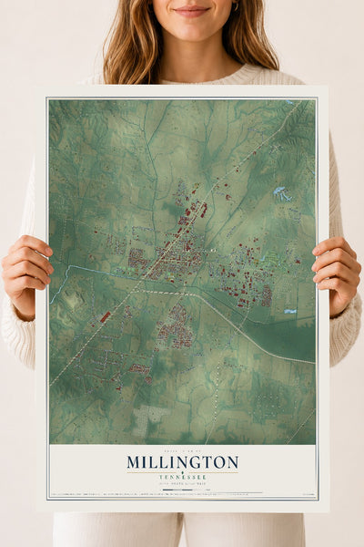 Map of Millington, Tennessee, 18 x 24 inch unframed archival matte print