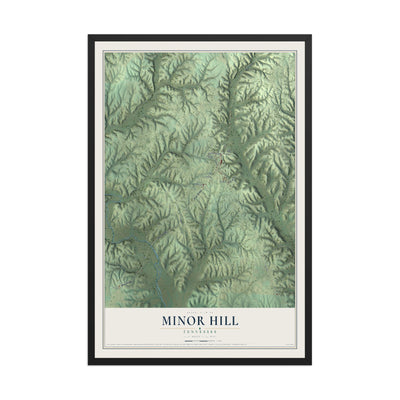 Map of Minor Hill, Tennessee, 12 x 18 inch print in a black wood frame