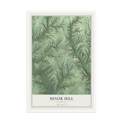 Map of Minor Hill, Tennessee, 12 x 18 inch print in a white wood frame