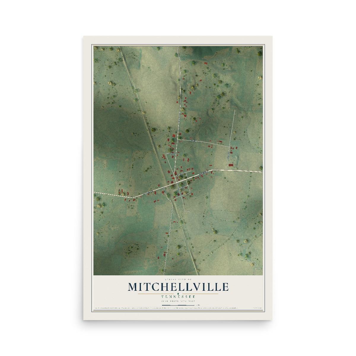 Map of Mitchellville, Tennessee, 12 x 18 inch unframed archival matte print