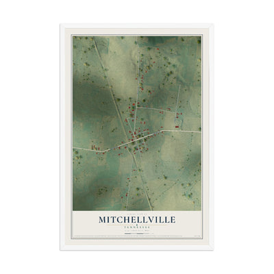 Map of Mitchellville, Tennessee, 12 x 18 inch print in a white wood frame