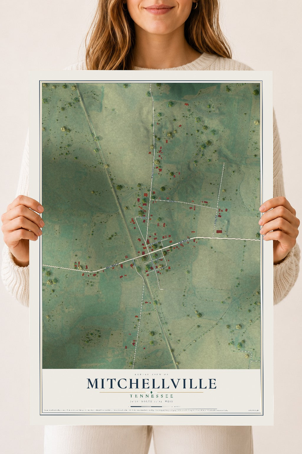 Map of Mitchellville, Tennessee, 18 x 24 inch unframed archival matte print