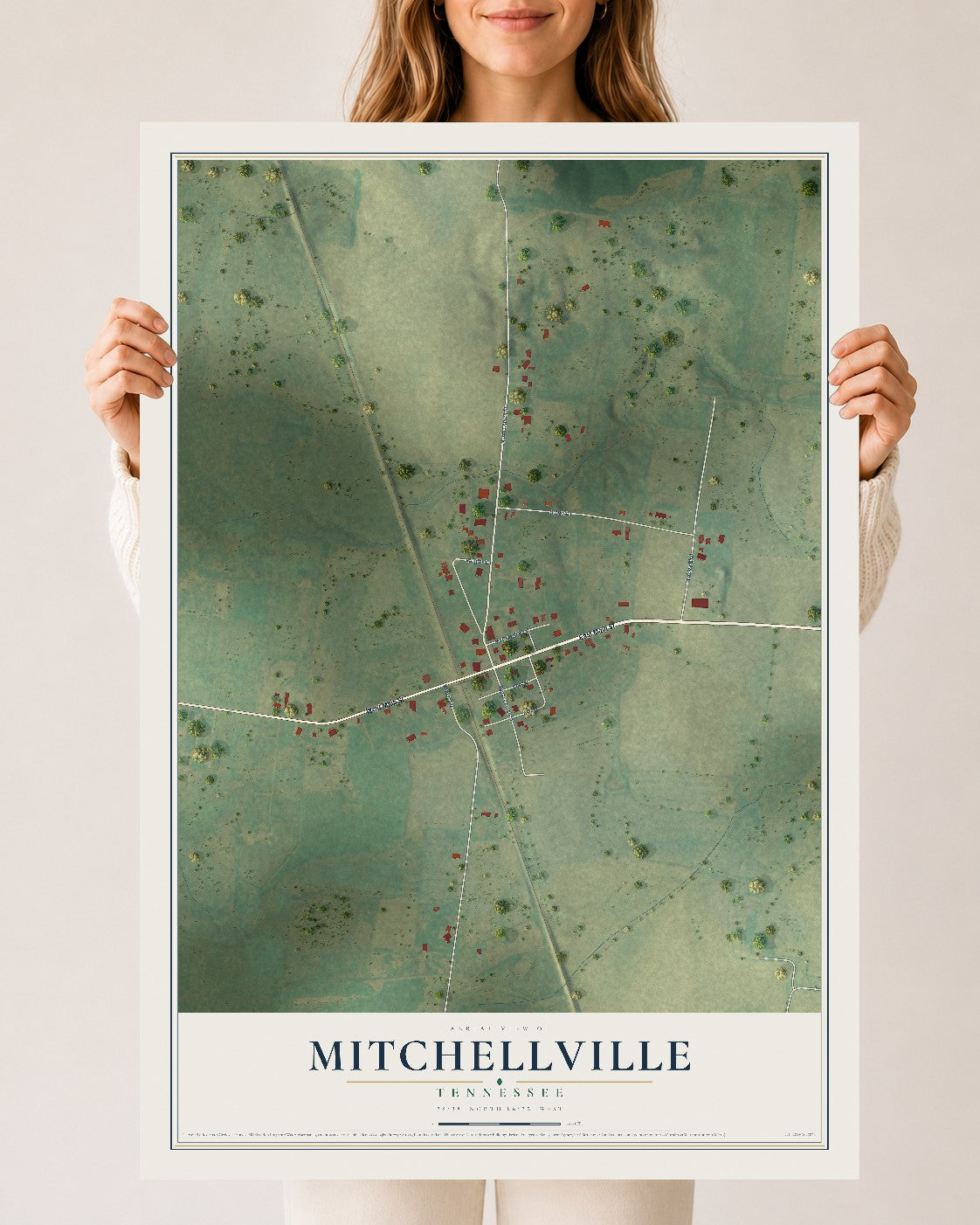 Map of Mitchellville, Tennessee, 24 x 36 inch unframed archival matte print