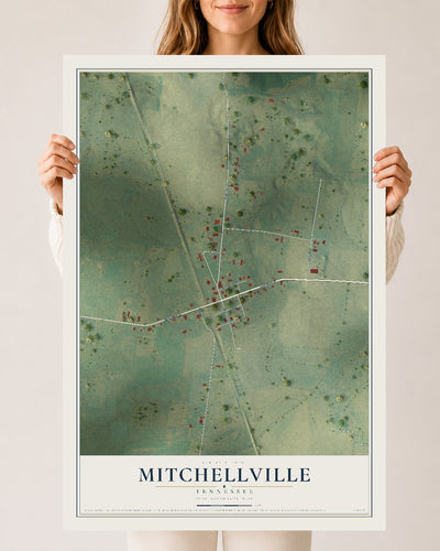 Map of Mitchellville, Tennessee, 24 x 36 inch unframed archival matte print