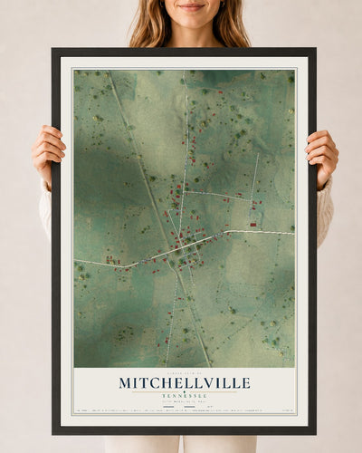 Map of Mitchellville, Tennessee, 24 x 36 inch print in a black wood frame