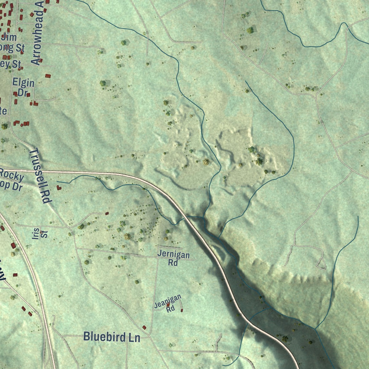 Second close-up of the map of Monteagle, Tennessee print showing more streets and buildings