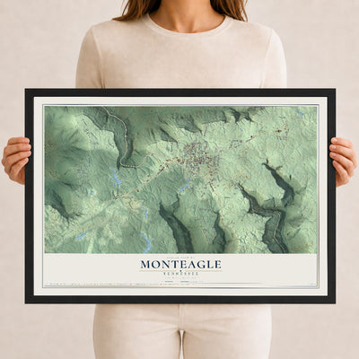 Map of Monteagle, Tennessee, 12 x 18 inch print in a black wood frame
