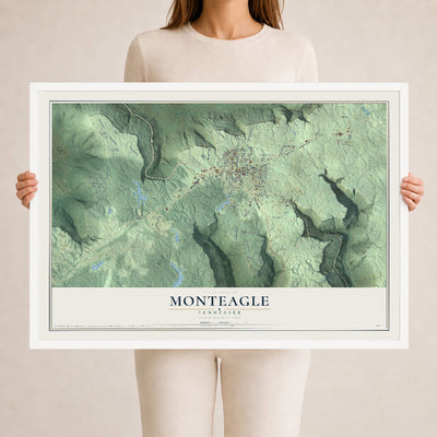 Map of Monteagle, Tennessee, 24 x 36 inch print in a white wood frame