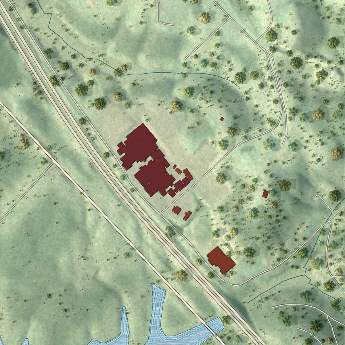 Second close-up of the map of Monterey, Tennessee print showing more streets and buildings