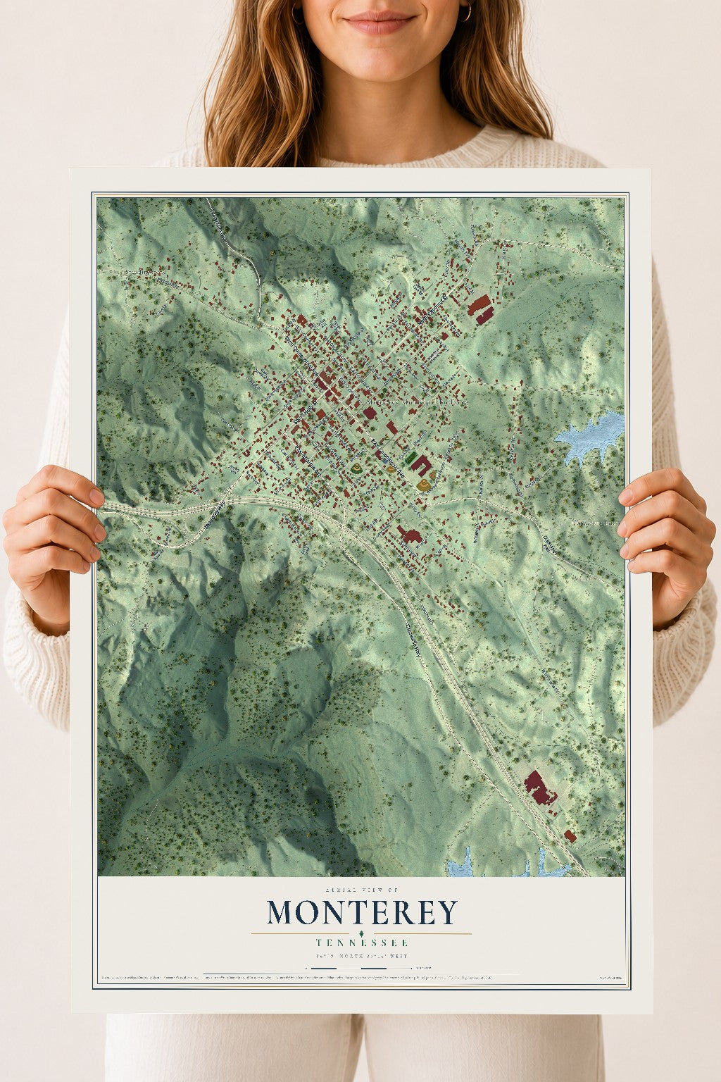 Map of Monterey, Tennessee, 18 x 24 inch unframed archival matte print