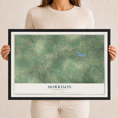 Map of Morrison, Tennessee, 12 x 18 inch print in a black wood frame
