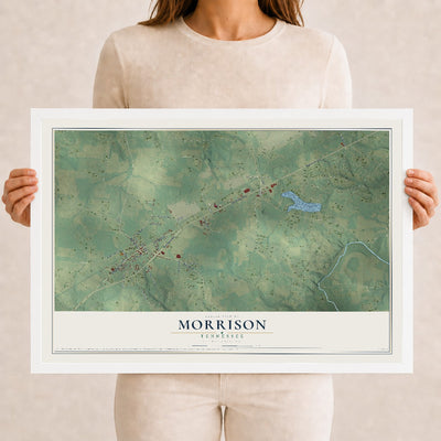 Map of Morrison, Tennessee, 12 x 18 inch print in a white wood frame