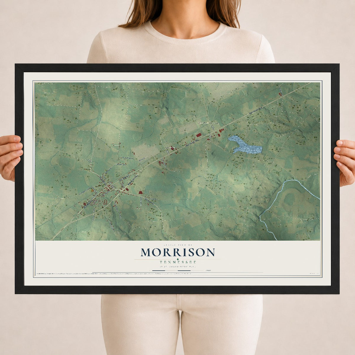 Map of Morrison, Tennessee, 18 x 24 inch print in a black wood frame