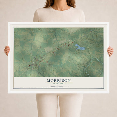 Map of Morrison, Tennessee, 24 x 36 inch print in a white wood frame