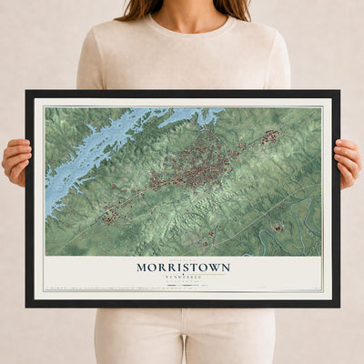 Map of Morristown, Tennessee, 12 x 18 inch print in a black wood frame