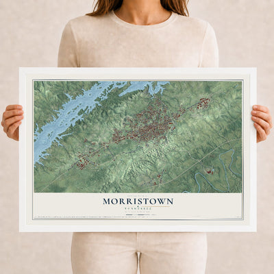Map of Morristown, Tennessee, 12 x 18 inch print in a white wood frame