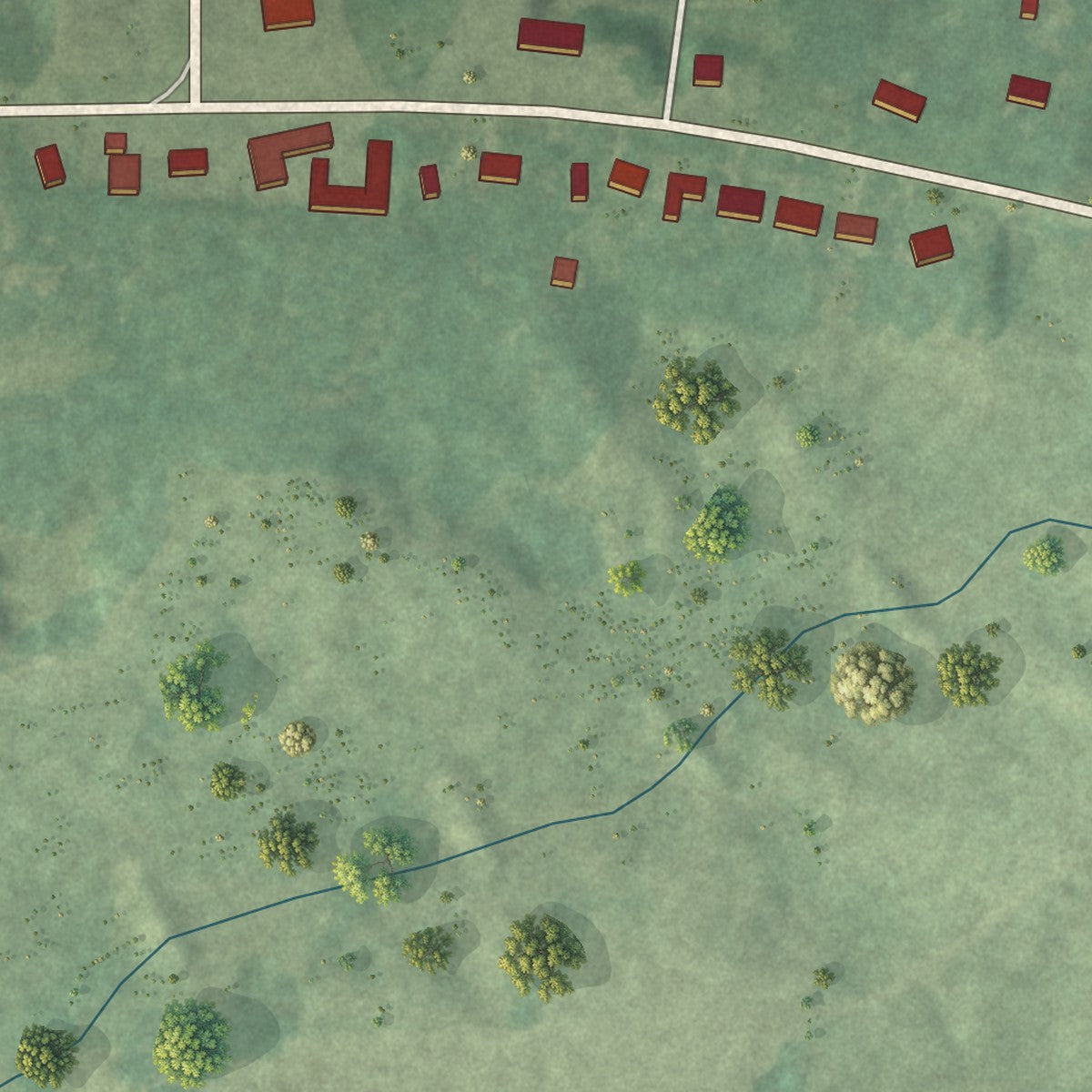 Second close-up of the map of Moscow, Tennessee print showing more streets and buildings