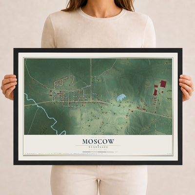 Map of Moscow, Tennessee, 12 x 18 inch print in a black wood frame