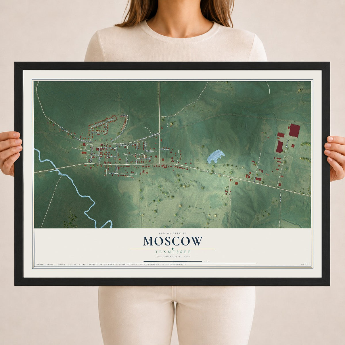 Map of Moscow, Tennessee, 18 x 24 inch print in a black wood frame