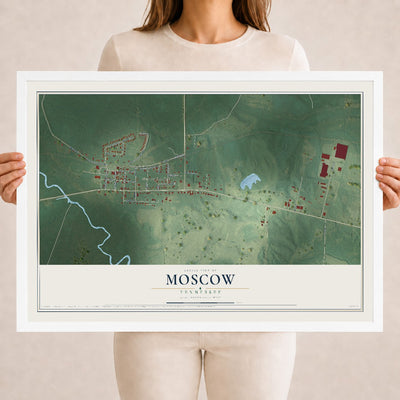 Map of Moscow, Tennessee, 18 x 24 inch print in a white wood frame