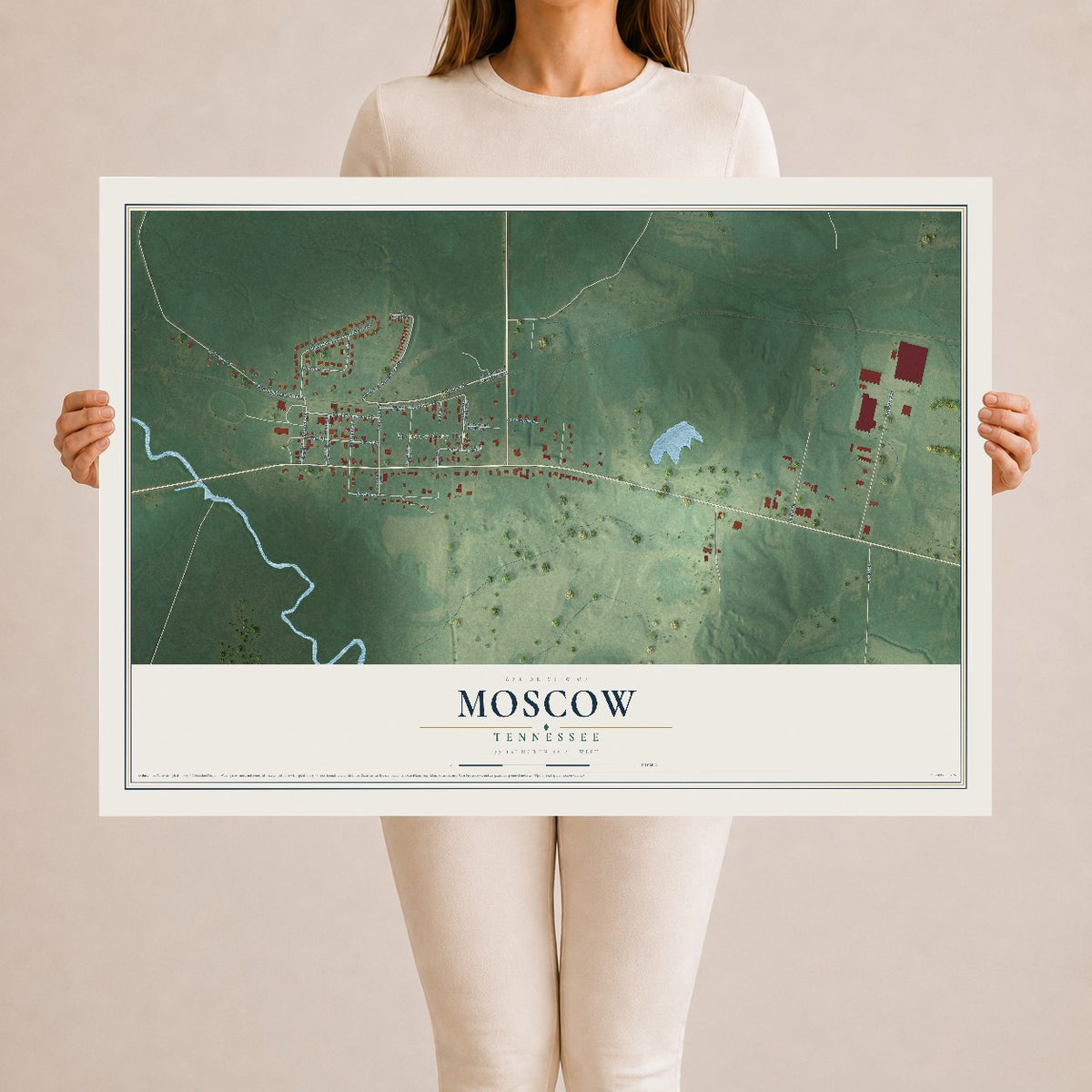 Map of Moscow, Tennessee, 24 x 36 inch unframed archival matte print