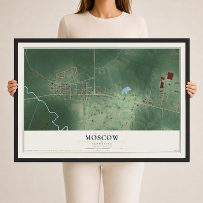 Map of Moscow, Tennessee, 24 x 36 inch print in a black wood frame