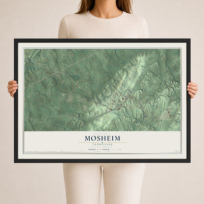 Map of Mosheim, Tennessee, 24 x 36 inch print in a black wood frame
