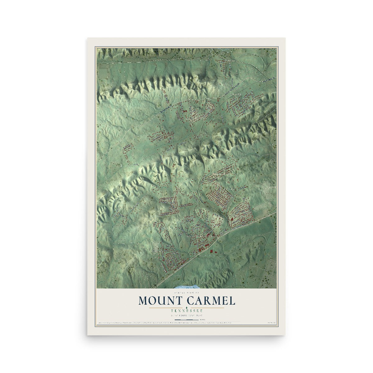 Map of Mount Carmel, Tennessee, 12 x 18 inch unframed archival matte print