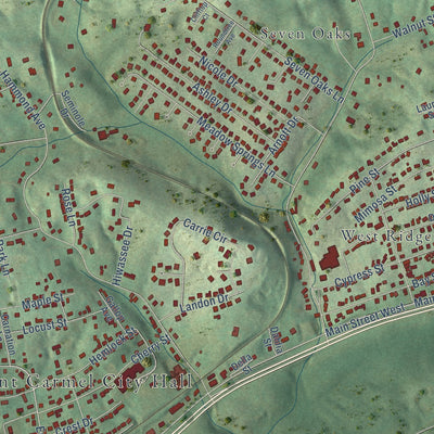 Close-up of the map of Mount Carmel, Tennessee print showing street and building detail