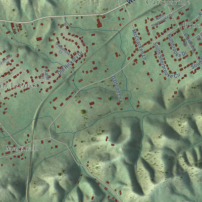Second close-up of the map of Mount Carmel, Tennessee print showing more streets and buildings
