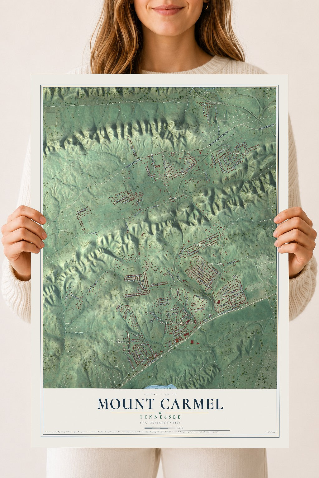 Map of Mount Carmel, Tennessee, 18 x 24 inch unframed archival matte print