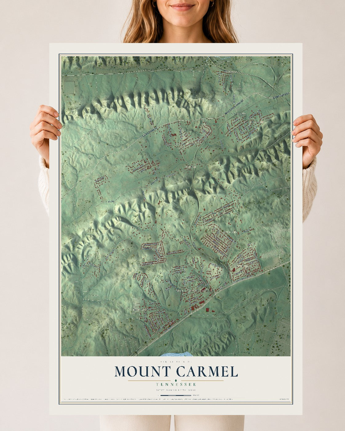 Map of Mount Carmel, Tennessee, 24 x 36 inch unframed archival matte print