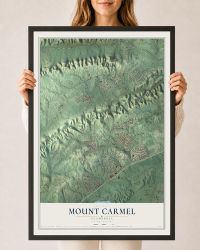 Map of Mount Carmel, Tennessee, 24 x 36 inch print in a black wood frame